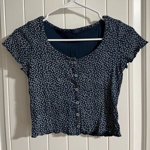 John Galt/Brandy Melville button down top navy blue with flowers
